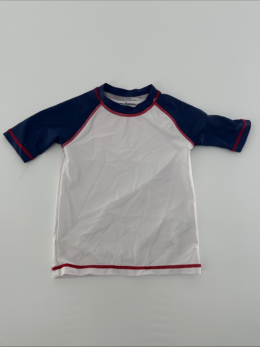 Tommy Bahama White and Navy Kids Rash Guard with Red Trim
